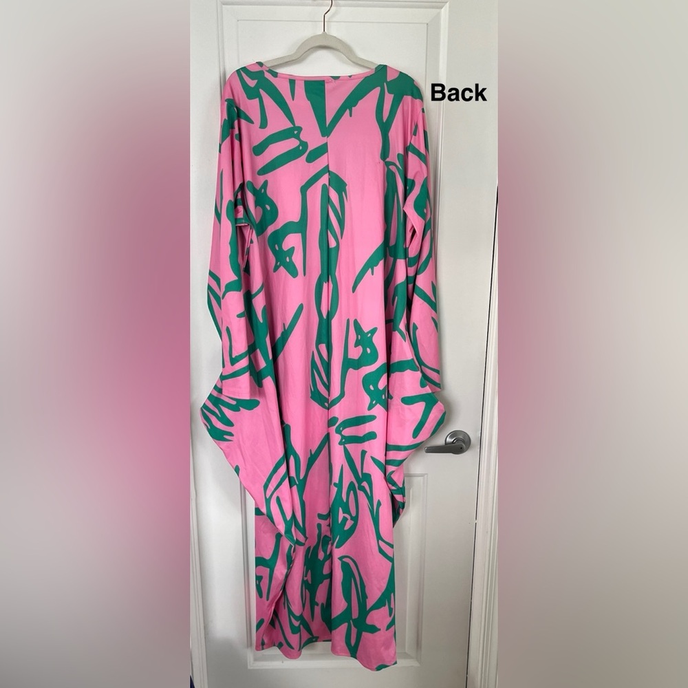 Pink and Green Abstract Maxi Dress